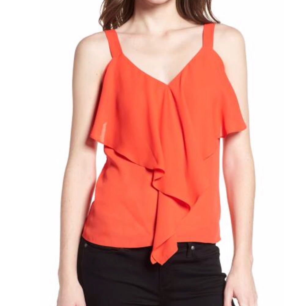 NWT Trouve Ruffle front orange tank.  Size L